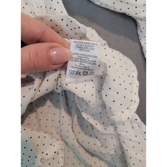 Love Tree Womens Polka Dot Blouse – Size L – White Black Dots – Roll Tab Sleeve - Picture 7 of 8